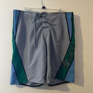 RS Surf men’s swim trunks size 36. Gray with blue and green accents